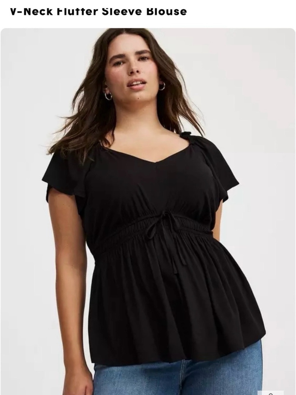 Torrid NWT Black V-Neck ruffle sleeve top with Drawstring Waist